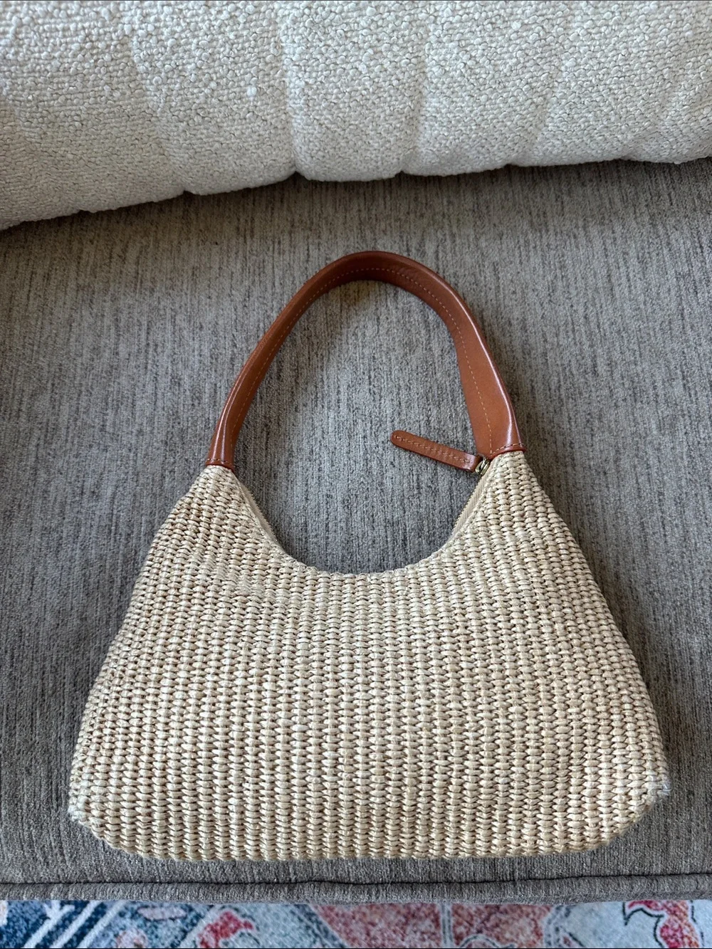 Mansur Gavriel Mini Cindy bag Woven Straw Shoulder Bag in Natural Tan Handles